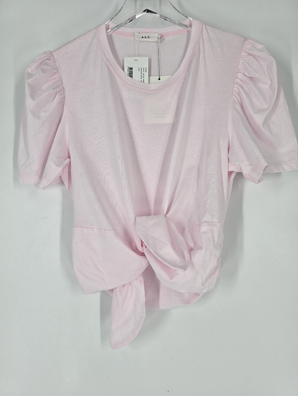 A.L.C. Pink Milo Tee Puff Sleeve Tie Front Size S NEW